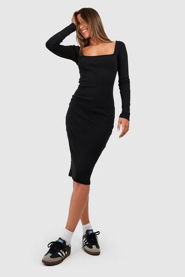 Basic Square Neck Midi Dress black