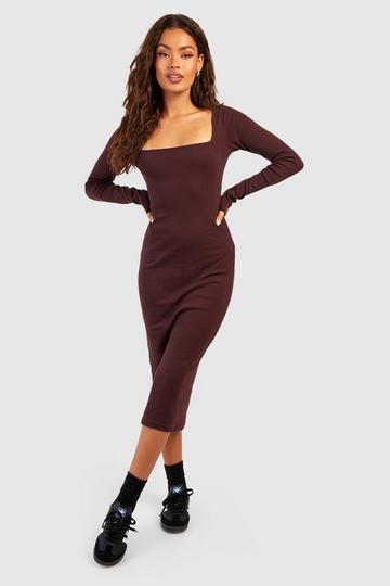 Basic Square Neck Midi Dress chocolate