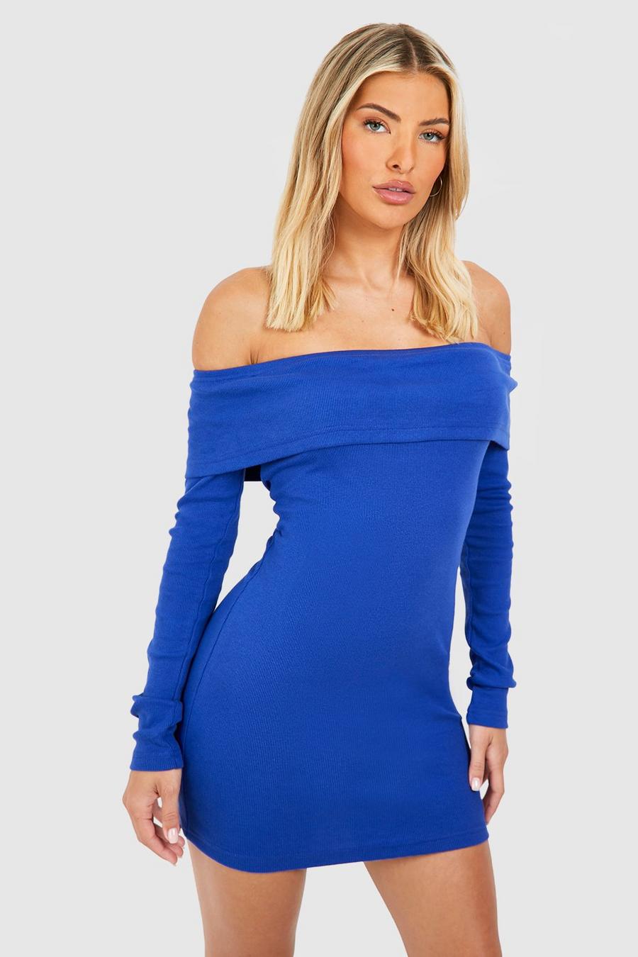 Cobalt blå Basic Bardot Bodycon Dress image number 1