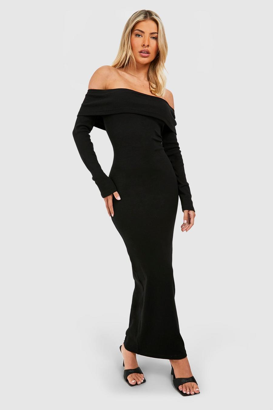 Black Basic Bardot Maxi Dress image number 1