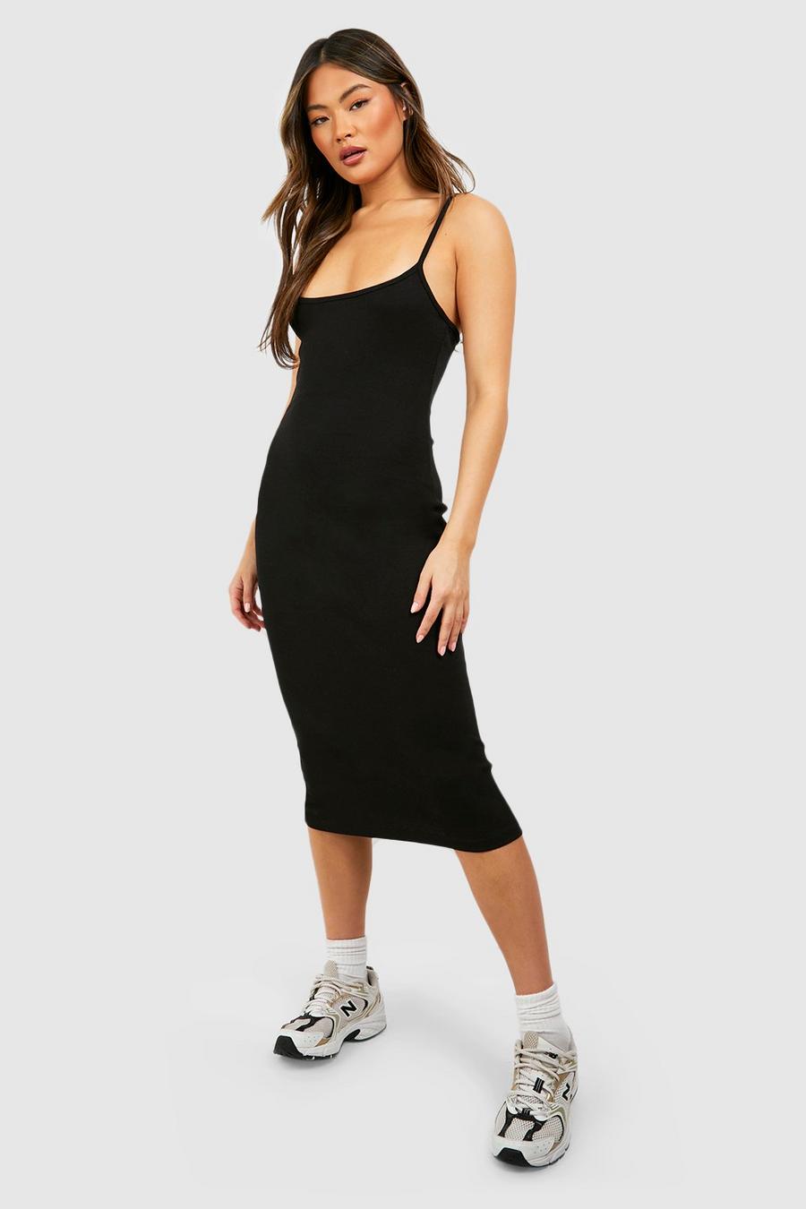 Black Basic Strappy Midi Dress image number 1