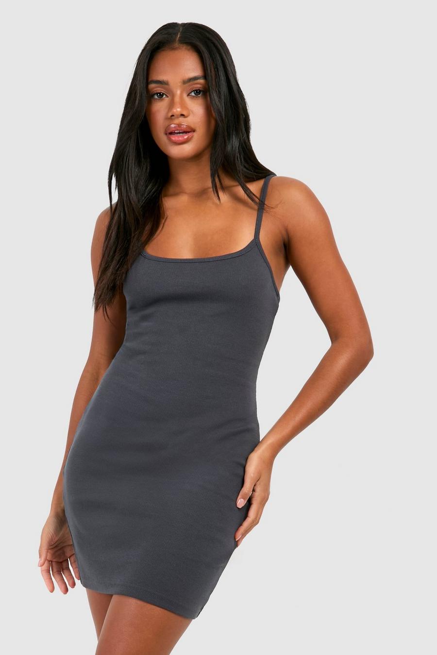 Charcoal Basic Strappy Mini Dress image number 1