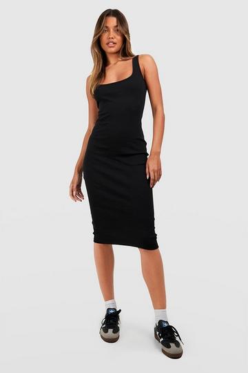 Thick Strap Square Neck Bodycon Midi Dress black