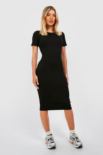 Basic Cap Sleeve Bodycon Midi Dress black