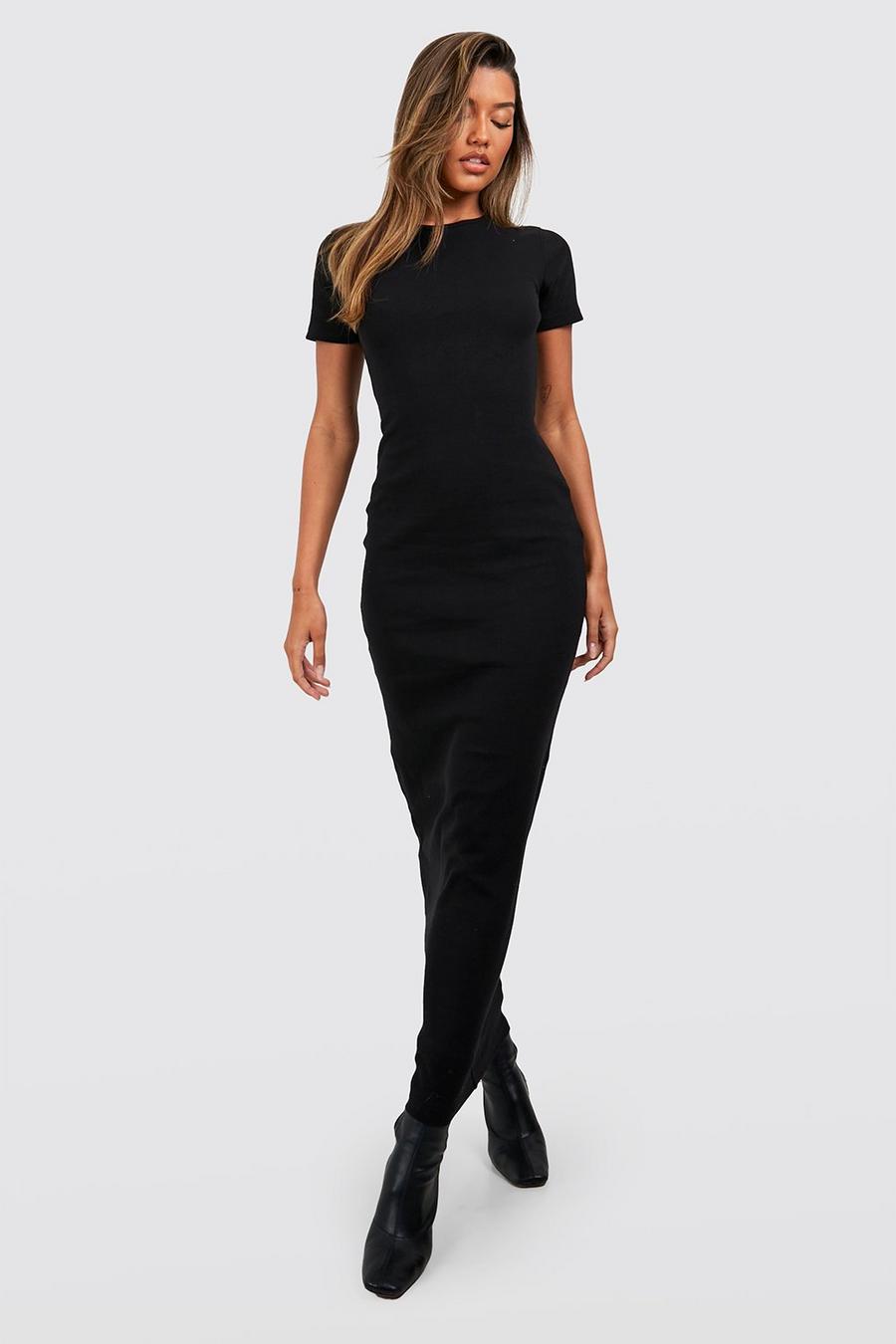 Black Basic Cap Sleeve Maxi Dress image number 1
