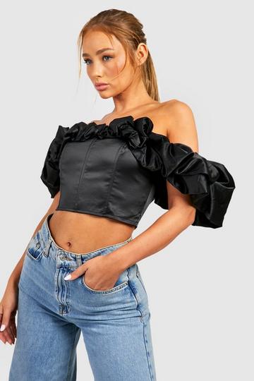 Black Extreme Ruffle Detail Satin Corset