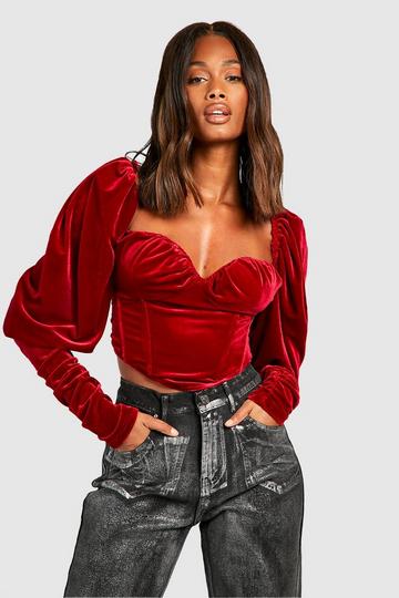 Velvet Extreme Puff Sleeve Corset berry