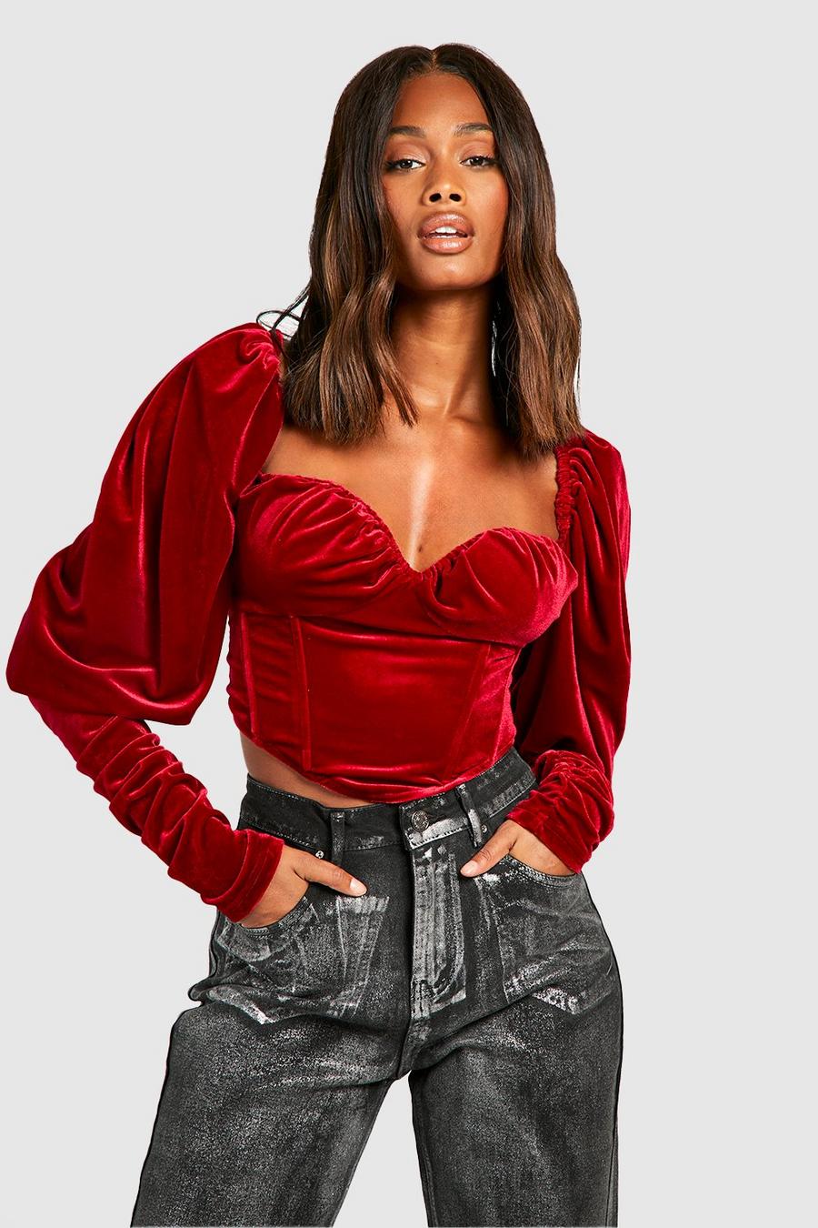 Berry Velvet Extreme Puff Sleeve Corset image number 1