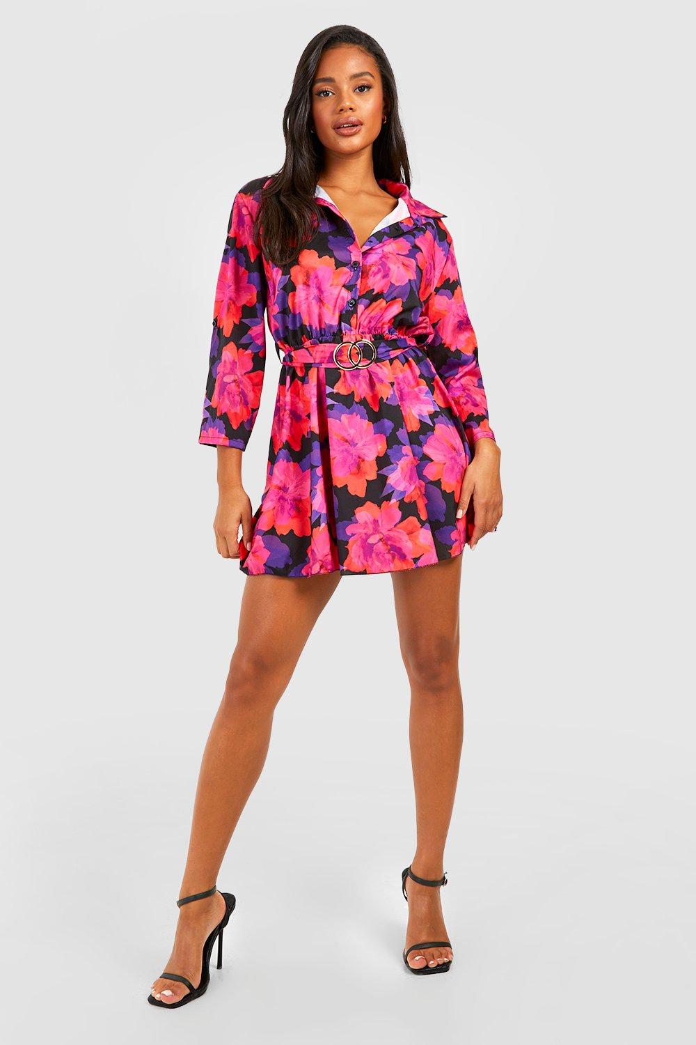 Boohoo floral shirt dress on sale