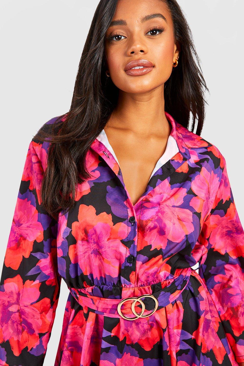 Boohoo floral outlet shirt dress