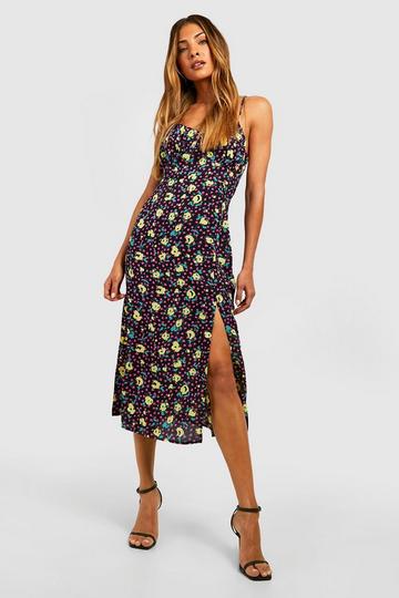 Ditsy Floral Midi Slip Dress black