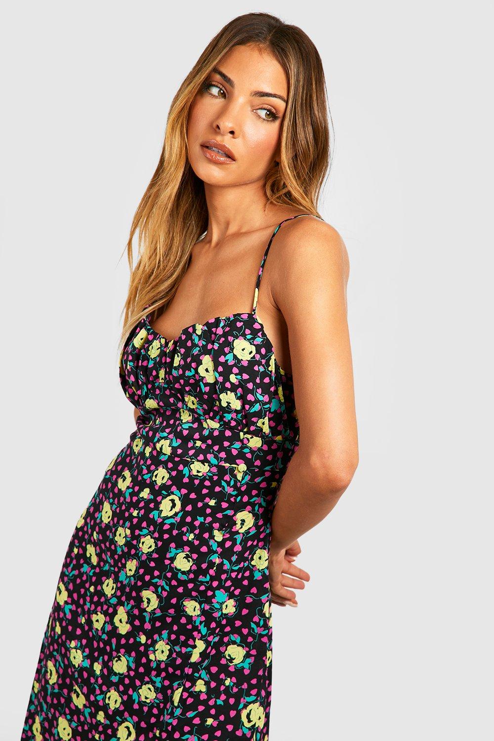 Short Slip Dress - Black/floral - Ladies