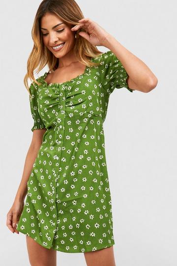 Robe fleurie à manches bouffantes green