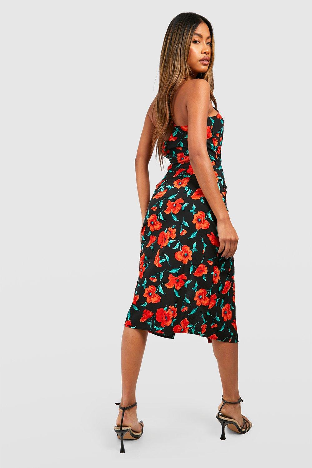 Red rose floral store dress