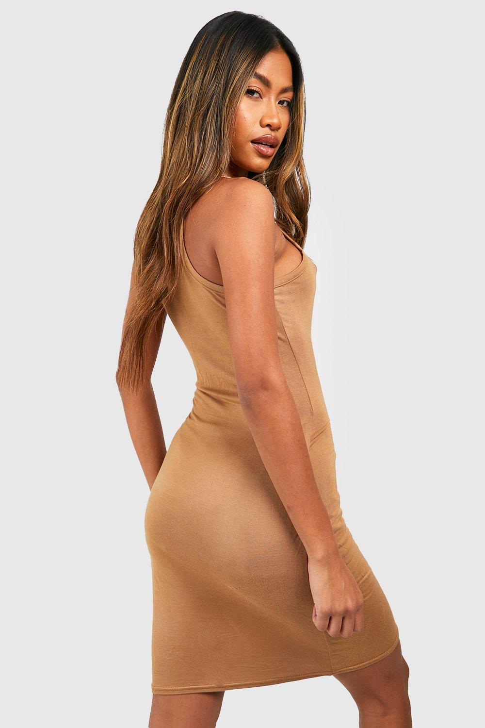 Boohoo Maternity Basic Racer Neck Midi Dress in Brown