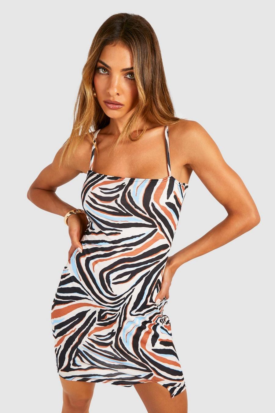 Zebra Print Strappy Mini Dress  image number 1