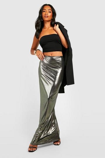 Gold Metallic Petite Metallic Maxi Skirt