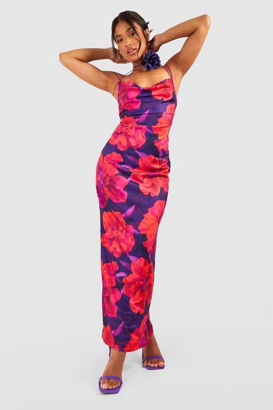 Women's Petite Bold Floral Cowl Neck Maxi Dress | Boohoo UK