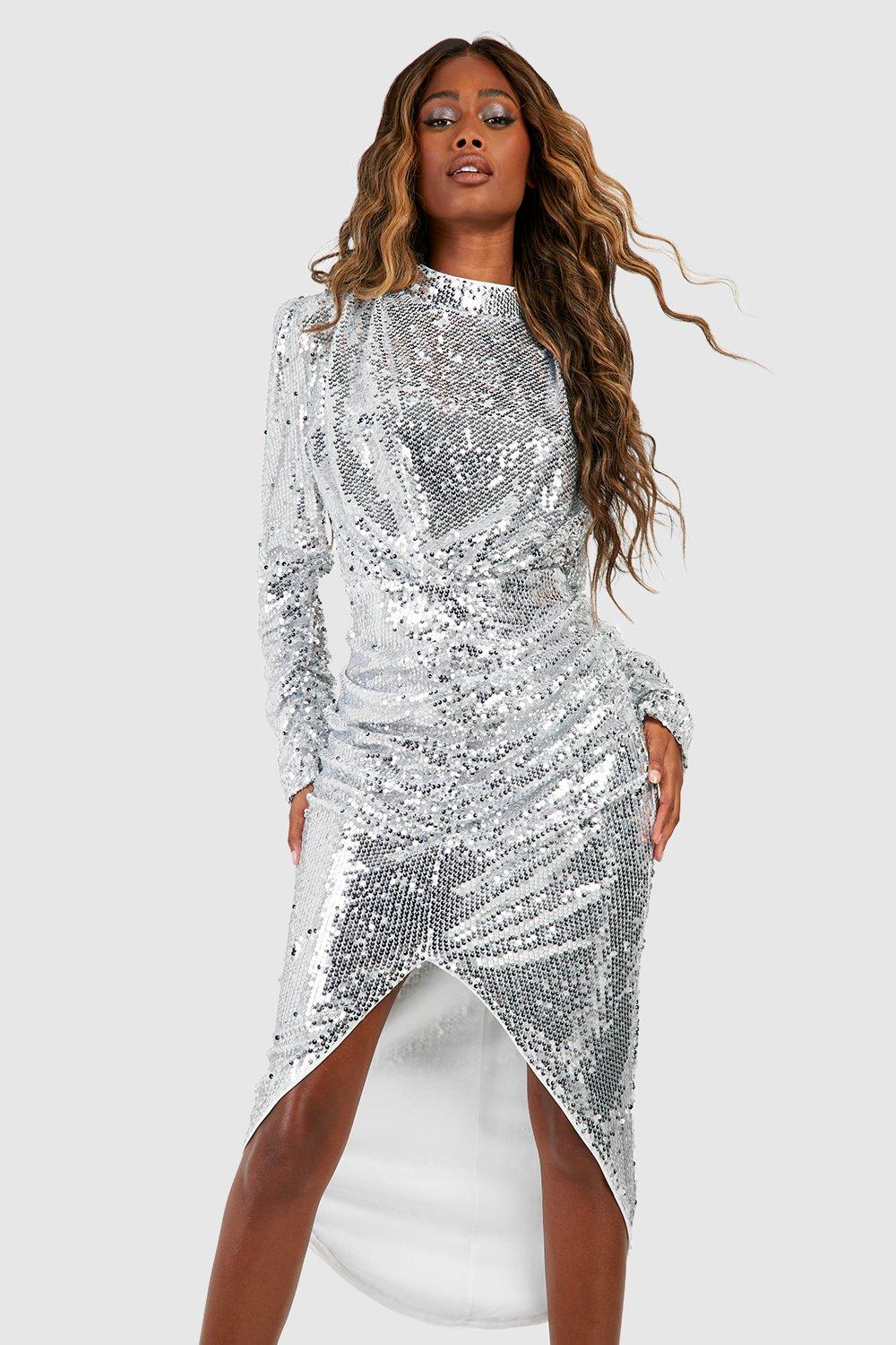 High neck sequin outlet midi dress