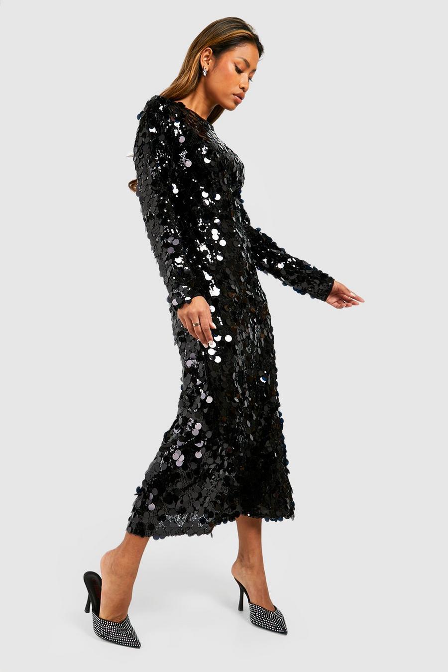 Black Sequin Disc Midaxi Dress image number 1