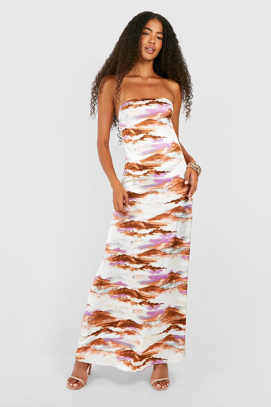Tan Abstract Bandeau Maxi Dress image number 1