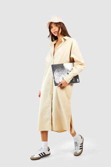 Stone Beige Oversized Midi Shirt Dress