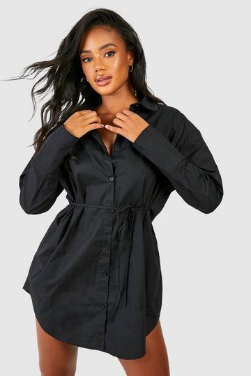 Black Cinched Wait Shirt Dress