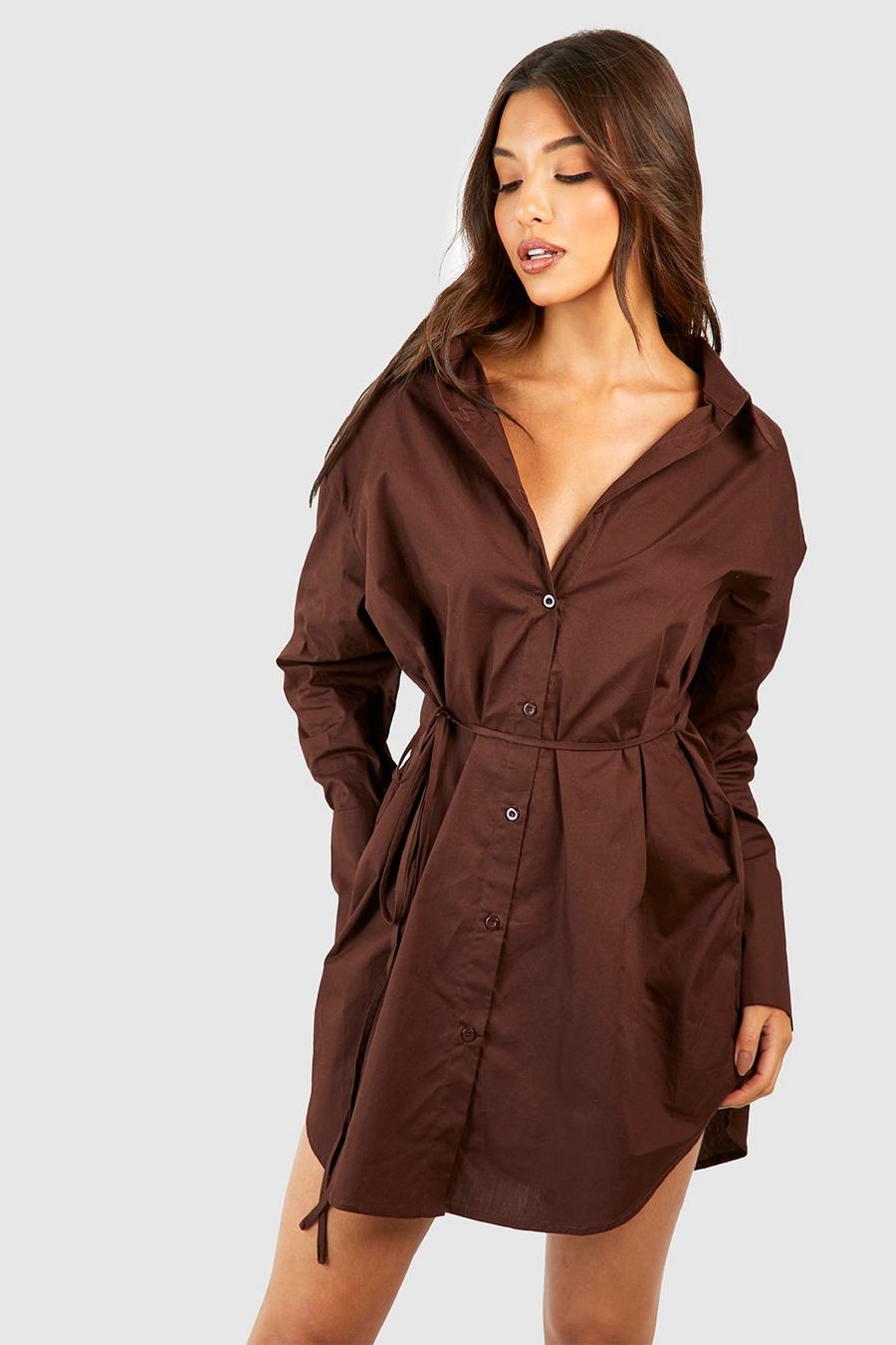 Chocolate Cinched Wait Shirt Dress image number 1
