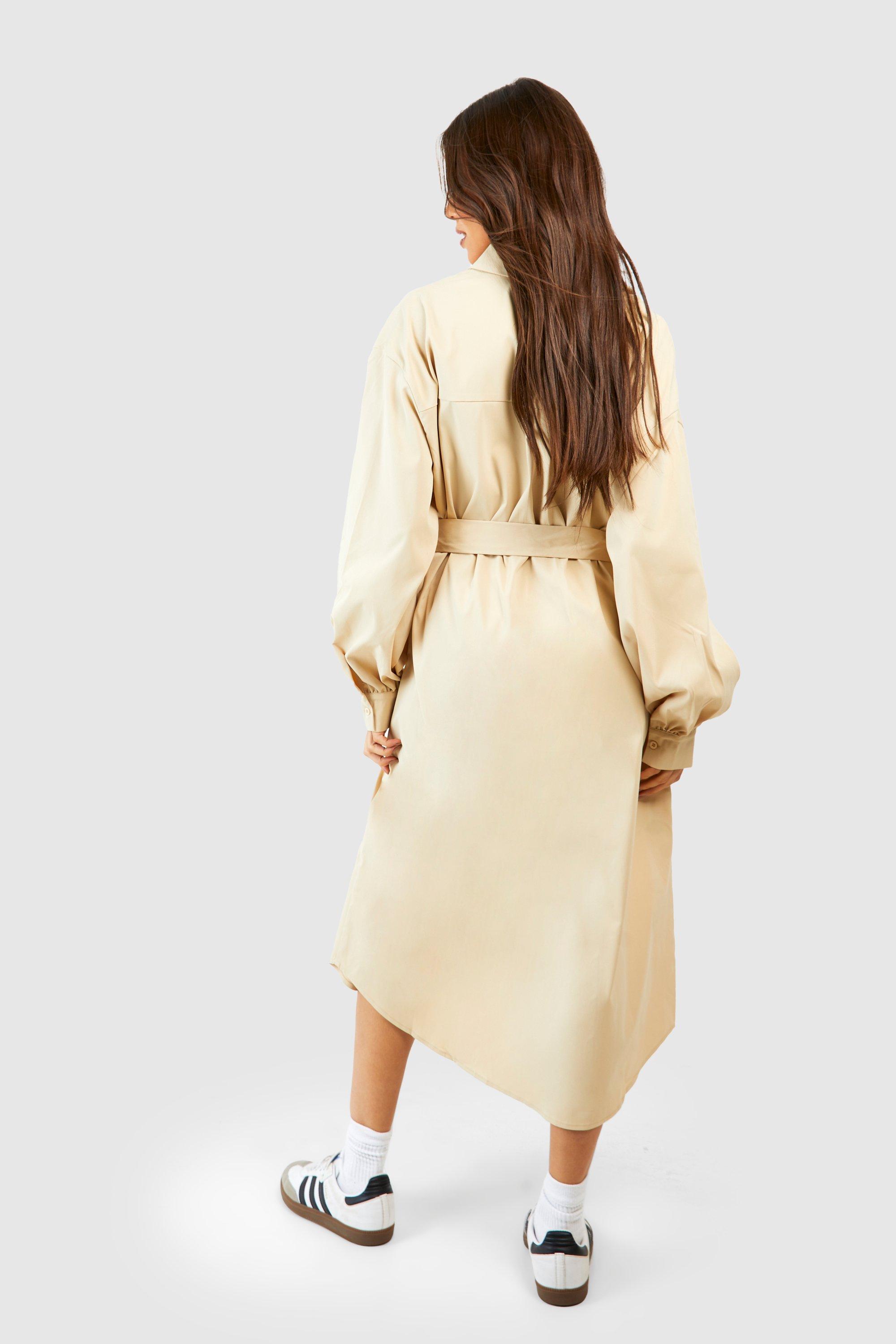 Midi shirt dress with belt - Beige