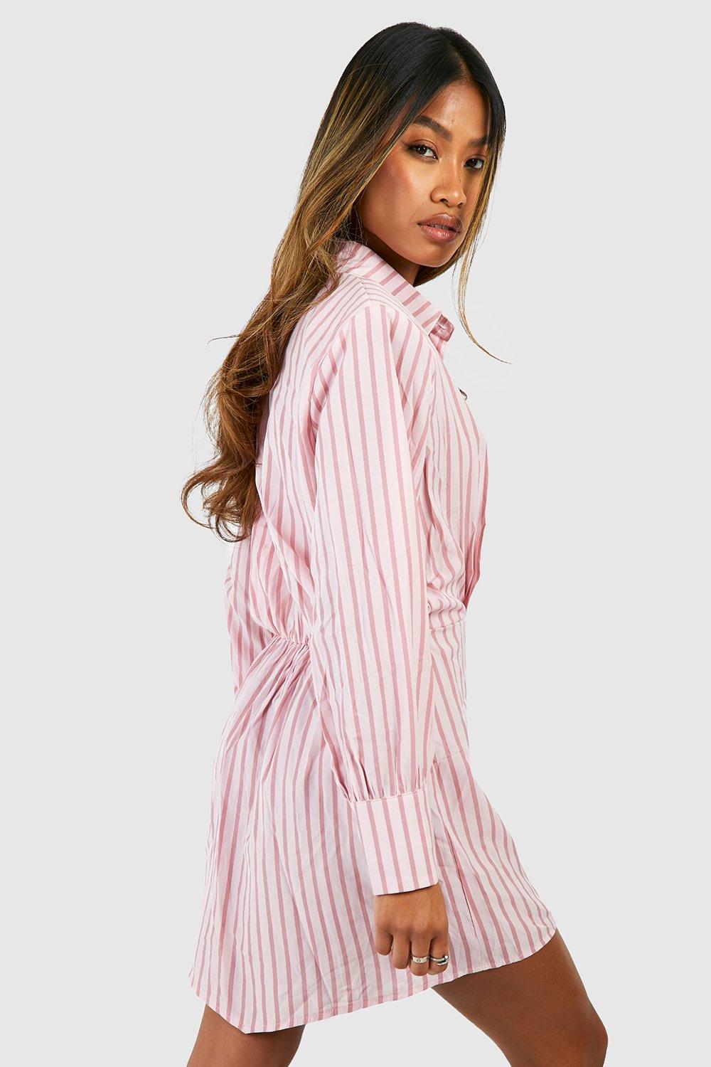 Pink and white shop striped shirt dress