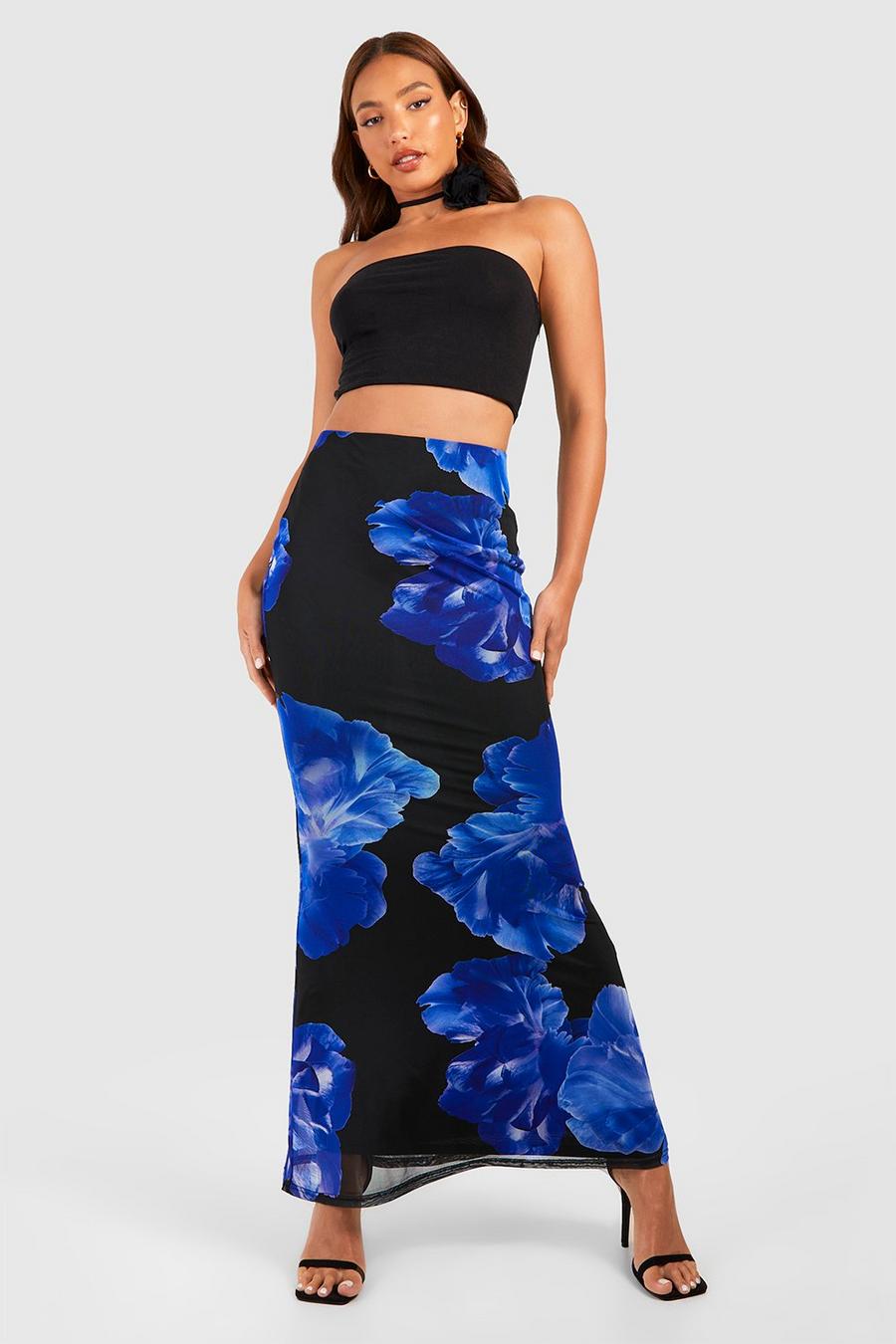 Black Tall Oversized Floral Maxi Skirt