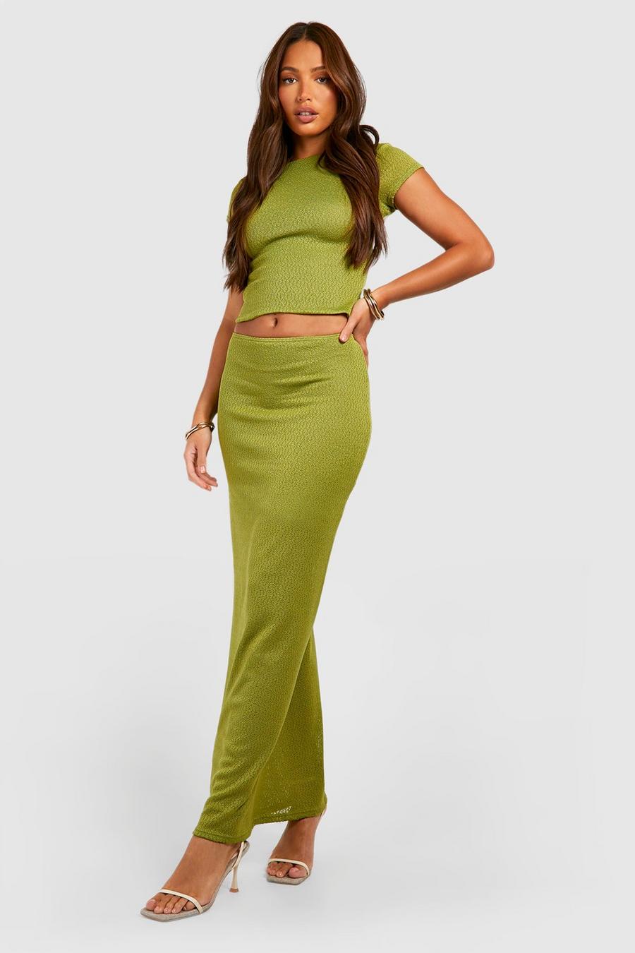 Olive green Tall Dunne Gebreide Mid Rise Maxi Rok image number 1