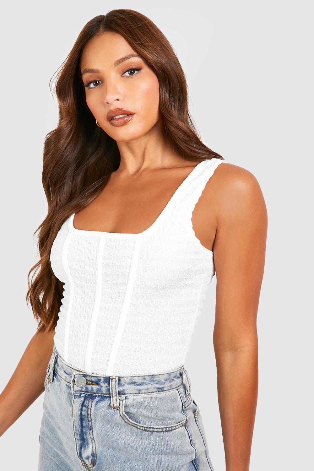 Tall Corset Crinkle Square Neck Top