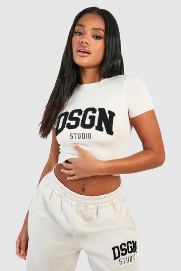Dsgn Studio Toweling Applique Fitted T-Shirt stone