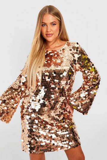 Plus Disc Sequin Mini Shift Dress bronze