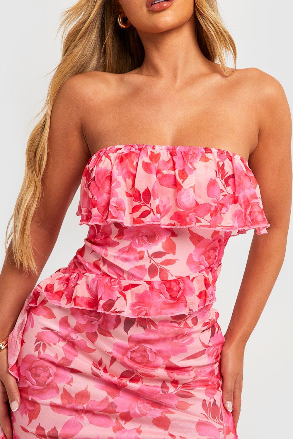 WHITE FLORAL RUFFLE TIERED BANDEAU MAXI DRESS – Style Heist