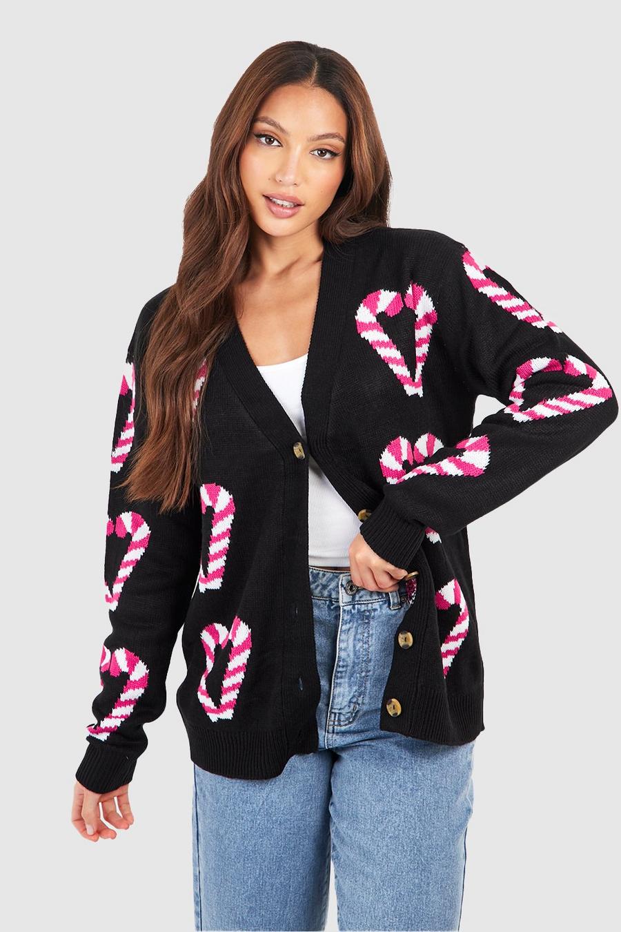 Black Tall Candy Cane Christmas Cardigan