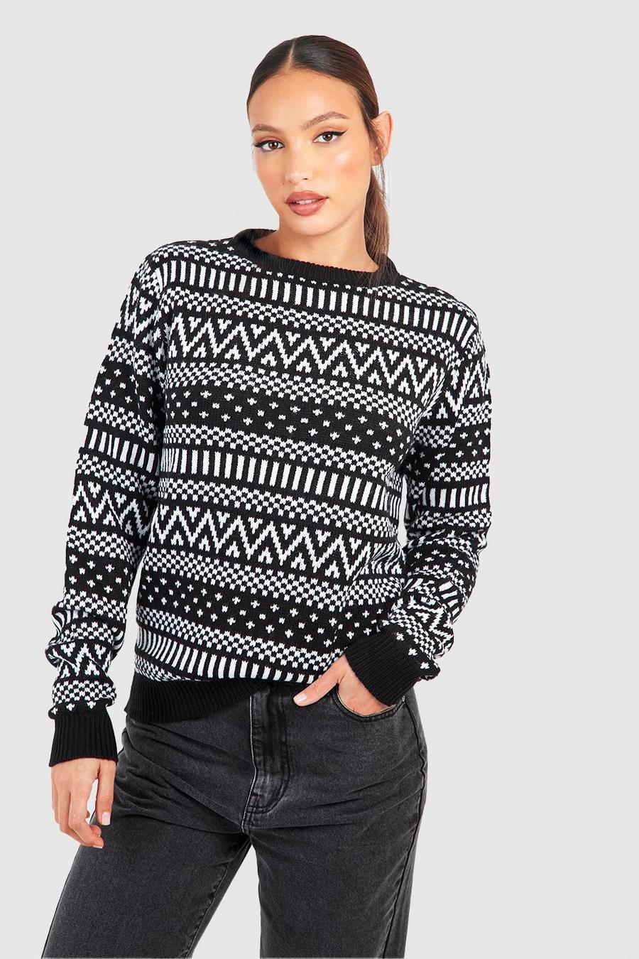 Black Tall Vintage Fairisle Christmas Sweater image number 1
