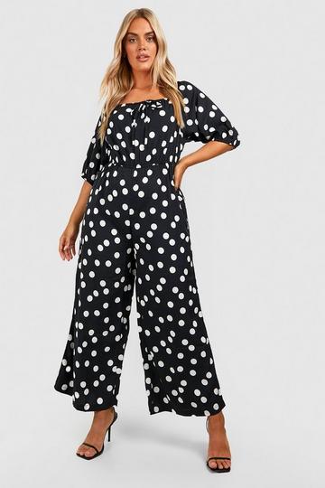 Plus Polka Dot Jumpsuit black