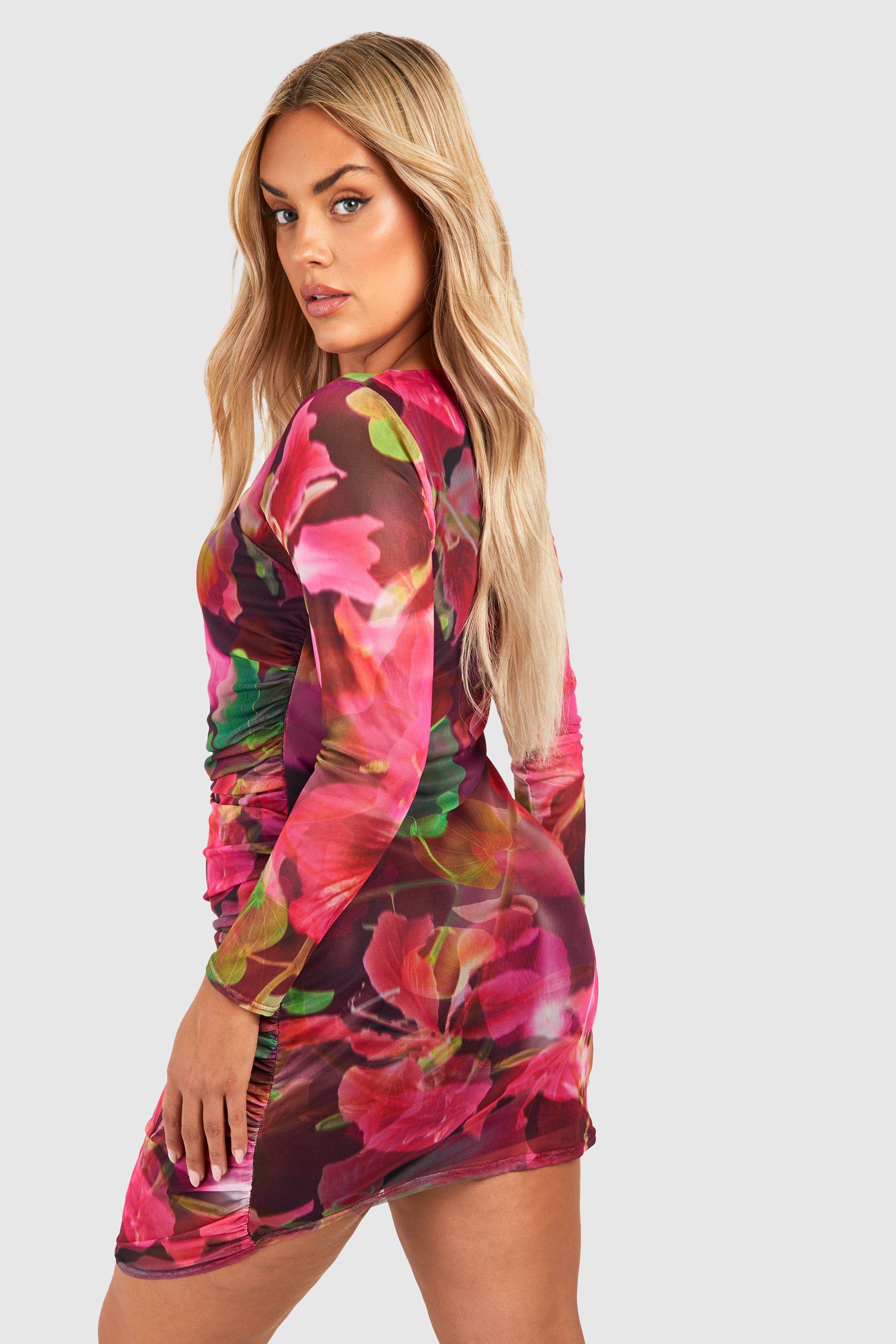 Long sleeve clearance floral bodycon dress