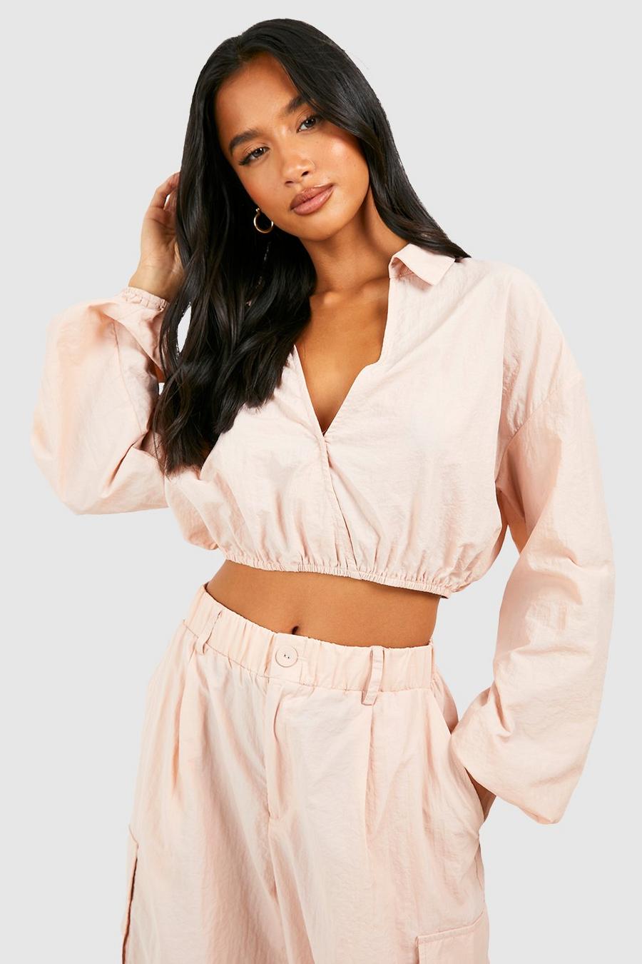 Pale pink Petite Woven Plunge Parachute Shirt  image number 1
