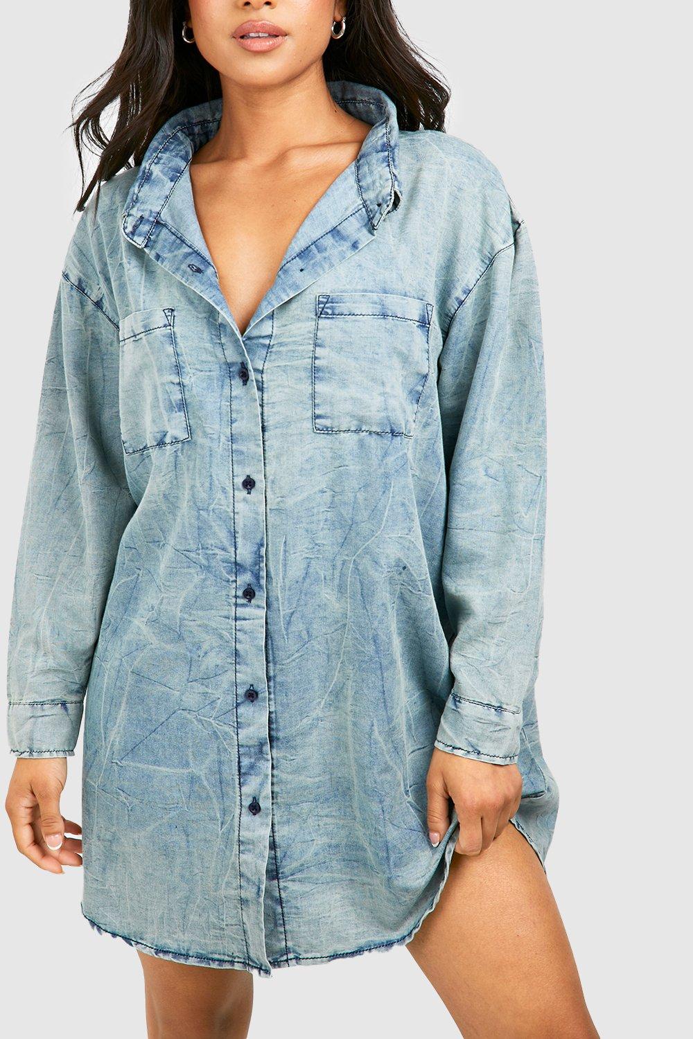 Petite Robe chemise d lav e en jean