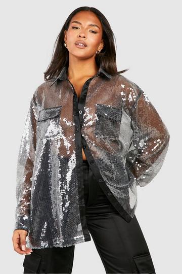 Plus Iridescent Sequin Shirt Top black