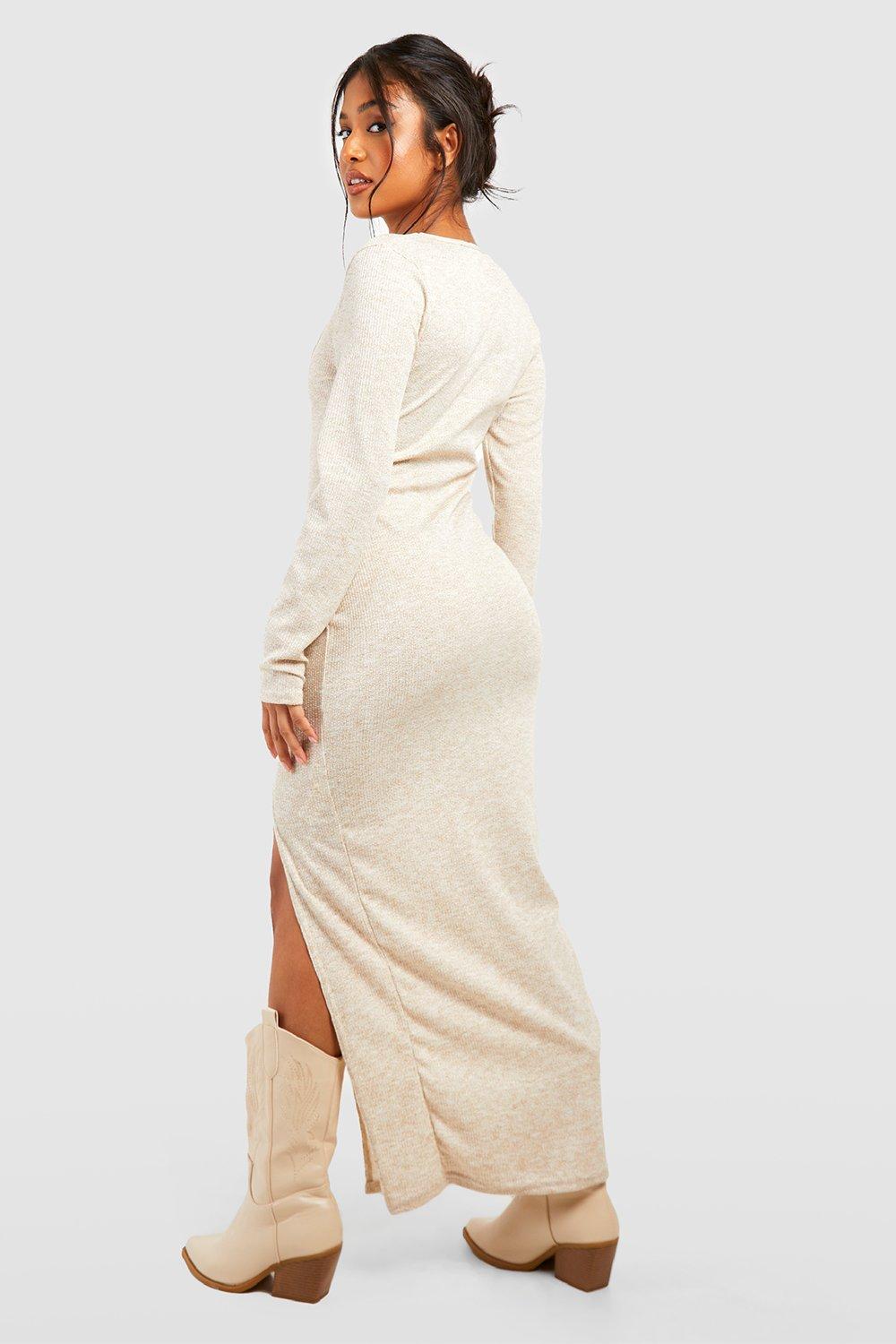 Petite Square Neck Split Hem Knitted Maxi Dress