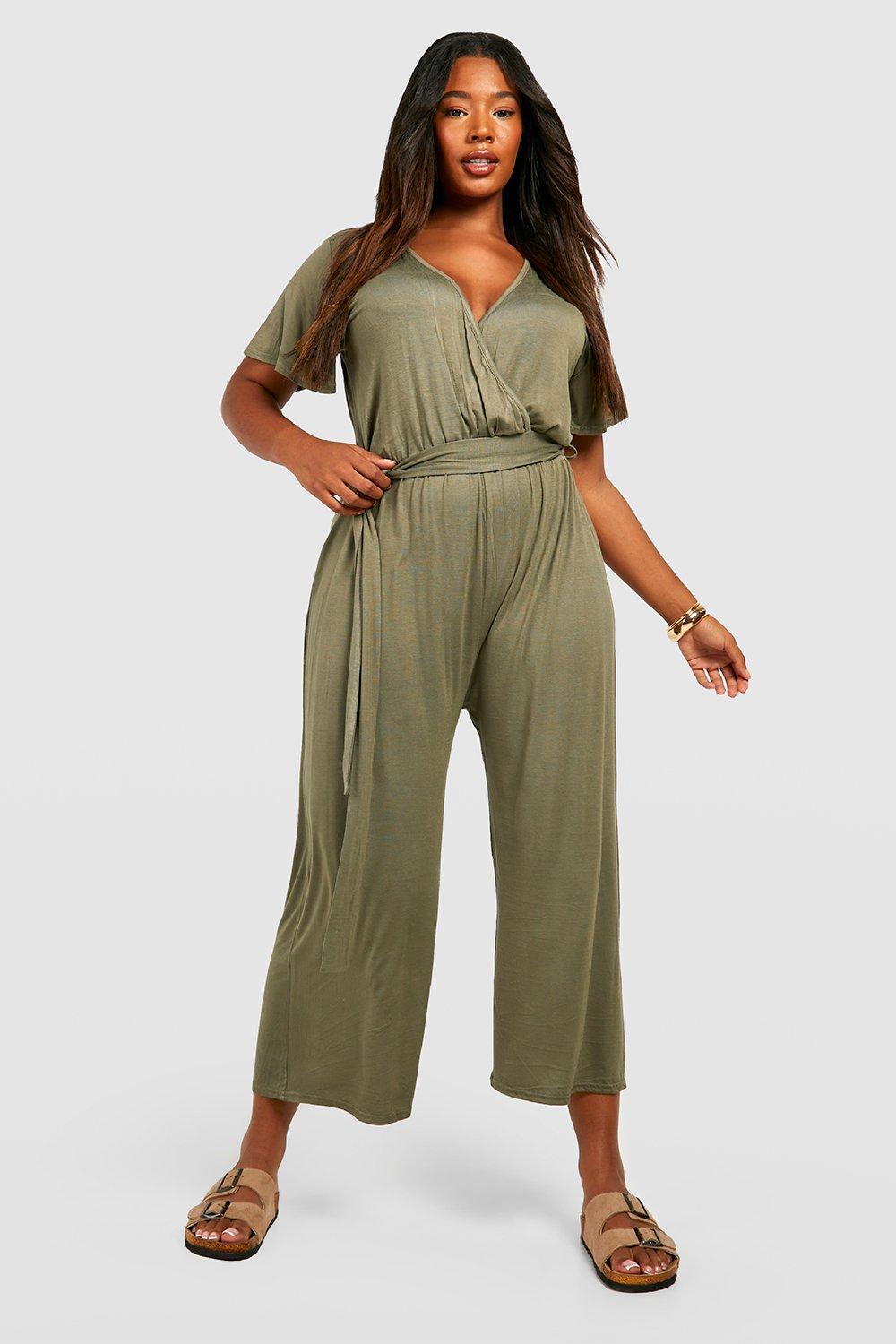 Plus Jersey Knit Wrap Belted Culotte Jumpsuit