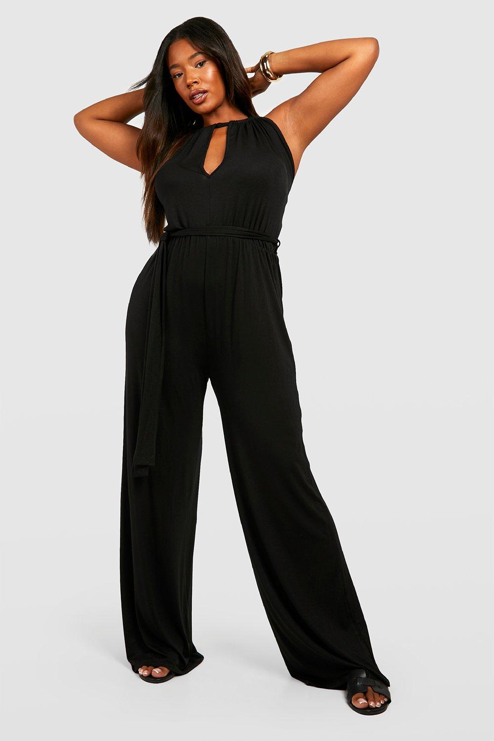 Plus Jersey Knit Key Hole Belted Jumpsuit | boohoo