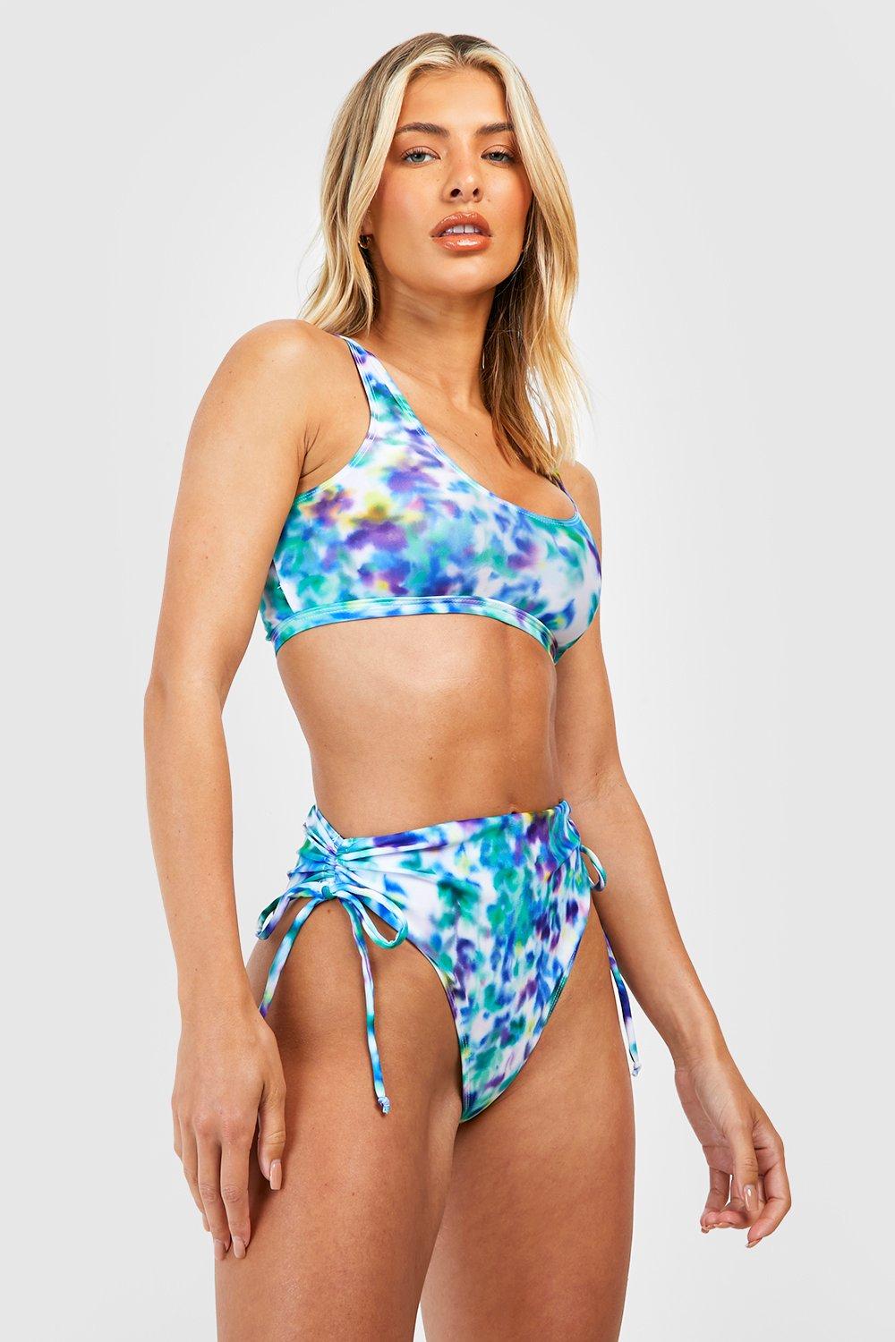 Blurred Print Tummy Control Bikini Set