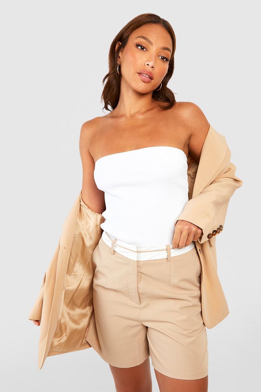 Camel beige Tall Reverse Waistband Tailored Shorts image number 1