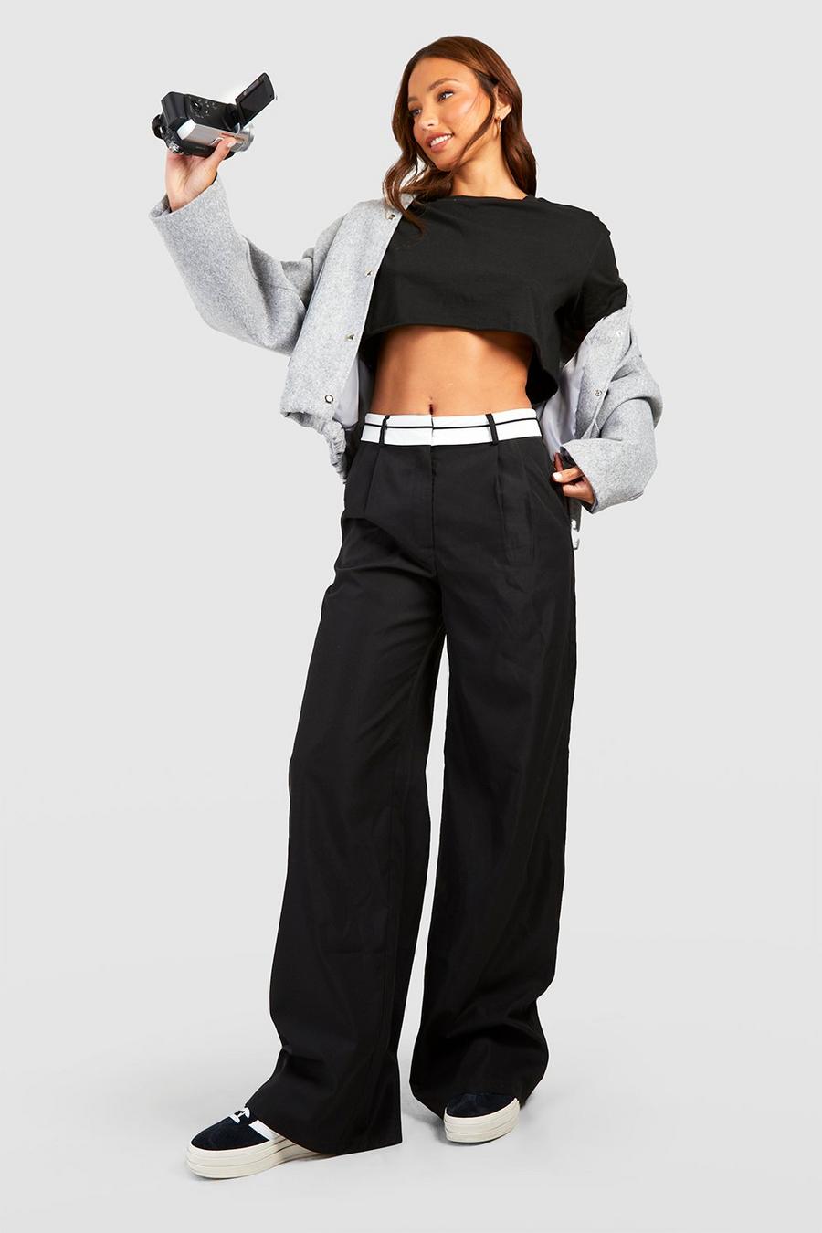 Black Tall Reverse Waistband Tailored Wide Leg Pants image number 1