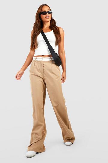 Tall Reverse Waistband Tailored Wide Leg Pants camel